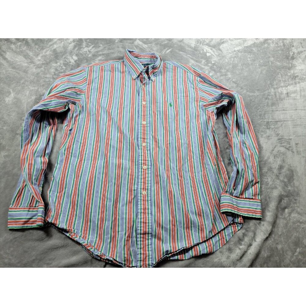 Ralph Lauren Button Down Shirt Large Long Sleeve Rainbow Striped Classic Fit‎ - Picture 2 of 7